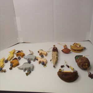 Vintage Wood Noah's Ark Decor Lot Bible Animals Hanging Figures